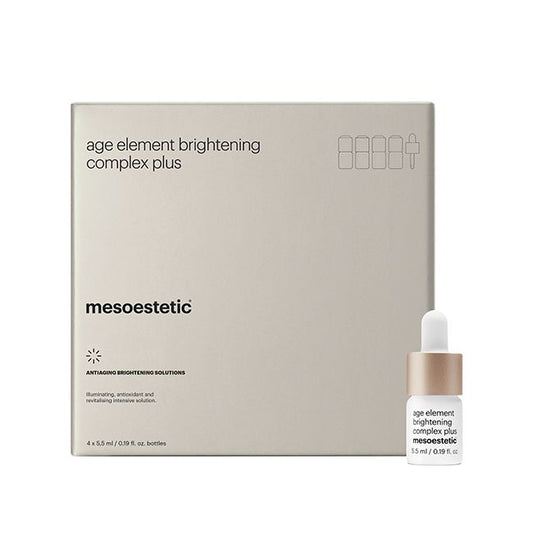 Lisa soovikorvi Mesoestetic Age Element® Brightening Complex Plus – intensiivne nahatooni ühtlustav kuur, 5,5 ml x 4